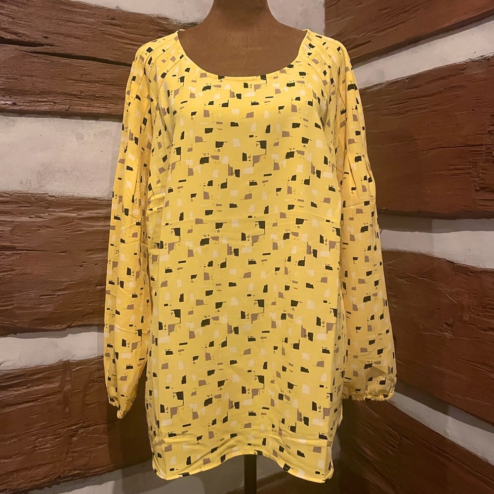 Alfani Yellow and Black Geometric Blouse